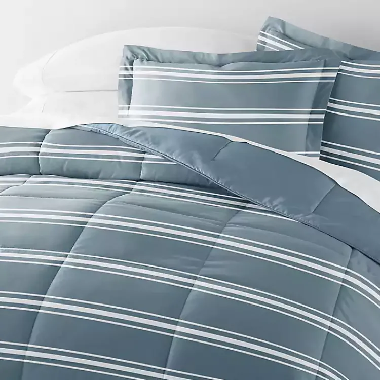 Comforters-Kirklands Home Striped Reversible 3-pc. King Comforter Set Blue