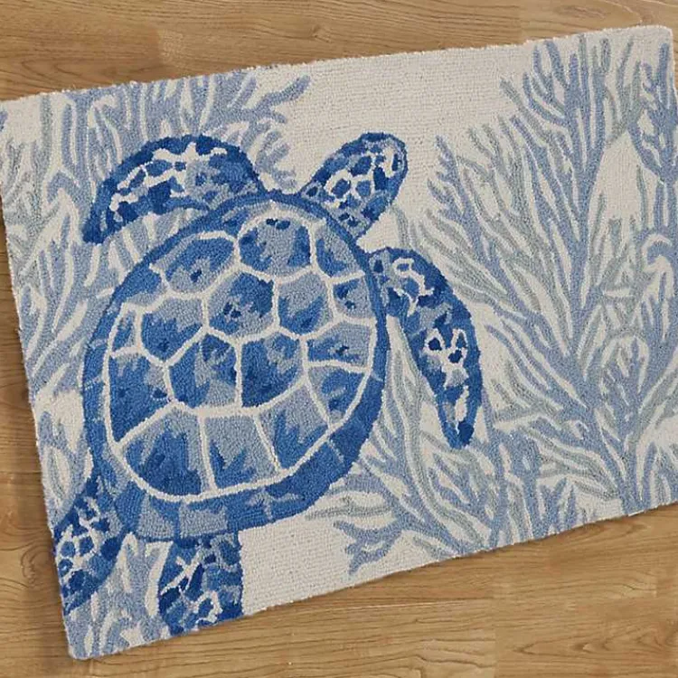 Accent Rugs-Kirklands Home Indigo Turtle Hooked Wool Accent Rug