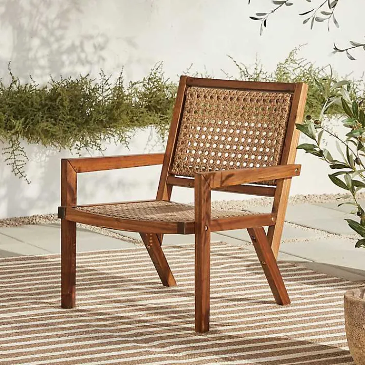 Outdoor Seating-Kirklands Home Dark Brown Wood and Rattan Outdoor Chair