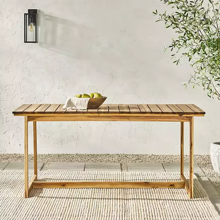 Outdoor Dining-Kirklands Home Natural Wood Slatted Box Leg Outdoor Dining Table Tan