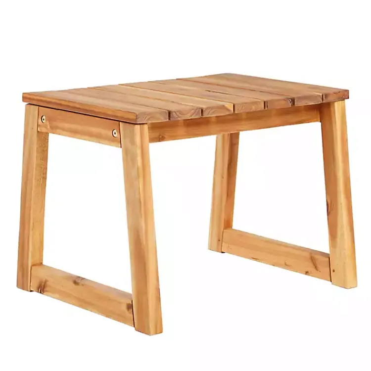 Outdoor Tables-Kirklands Home Natural Wood Slatted Box Leg Outdoor Side Table Tan