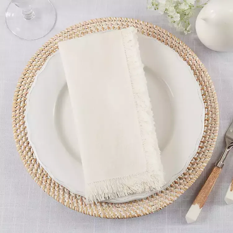 Table Linens-Kirklands Home Cream Simple Fringe Napkins, Set of 4 Ivory