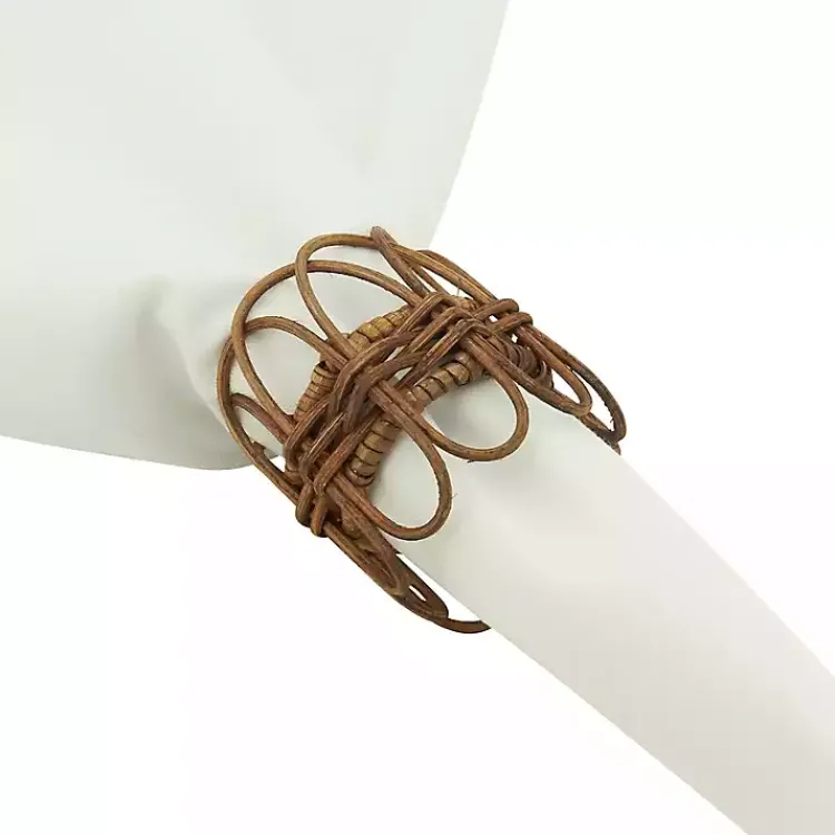 Table Linens-Kirklands Home Twisted Rattan Napkin Rings, Set of 4 Brown
