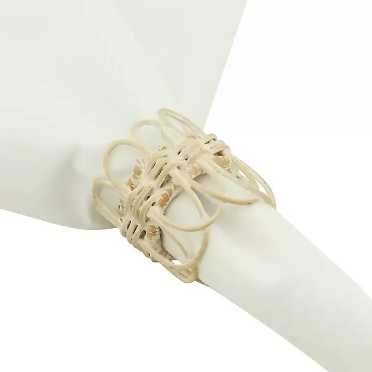 Table Linens-Kirklands Home Cream Twisted Rattan Napkin Rings, Set of 4 White
