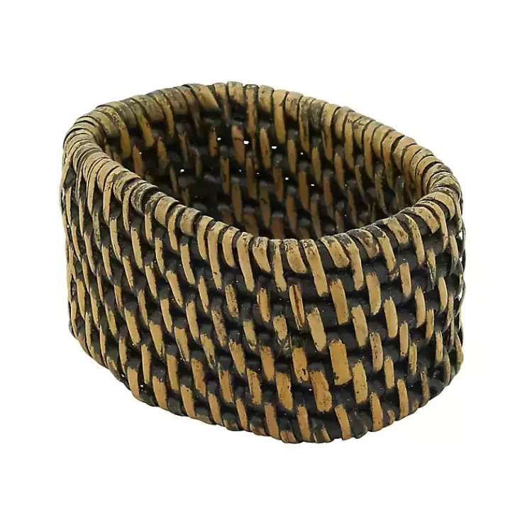 Table Linens-Kirklands Home Woven Rattan Oval Napkin Rings, Set of 4 Brown