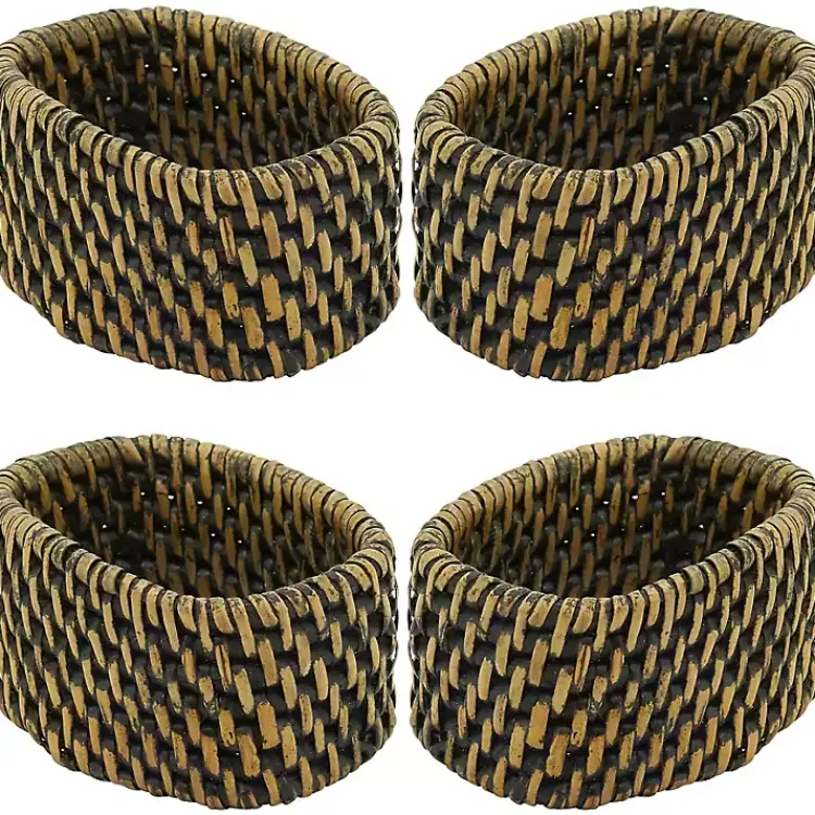 Table Linens-Kirklands Home Woven Rattan Oval Napkin Rings, Set of 4 Brown