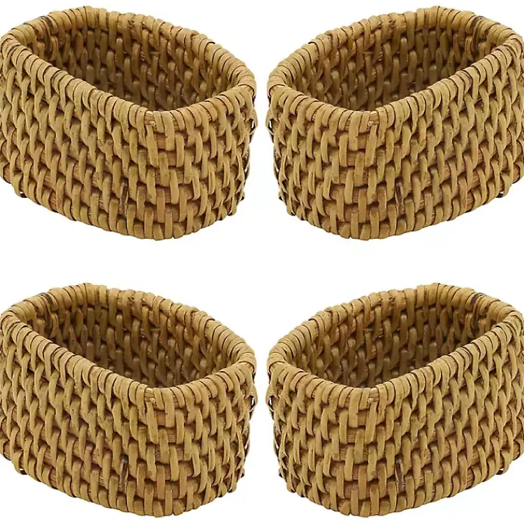 Kitchen Accessories-Kirklands Home Natural Woven Rat Oval Napkin Rings, Set of 4 Tan