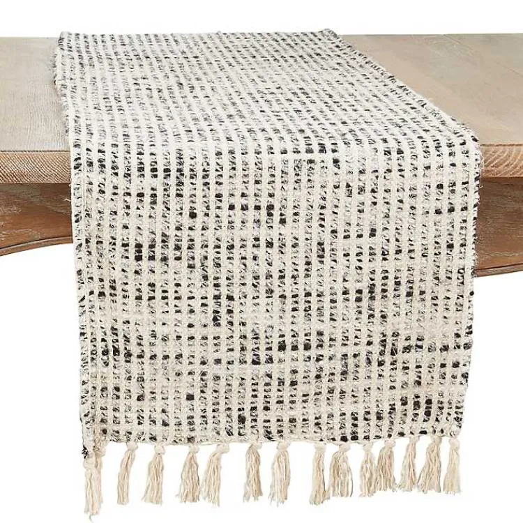 Table Linens-Kirklands Home Black and Ivory Woven Stripe Table Runner