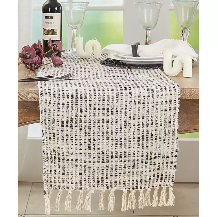 Table Linens-Kirklands Home Black and Ivory Woven Stripe Table Runner