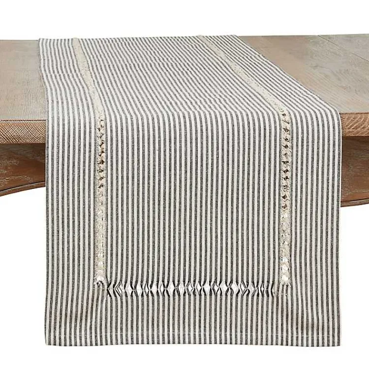 Table Linens-Kirklands Home Black & White Striped Table Runner, 72 in.