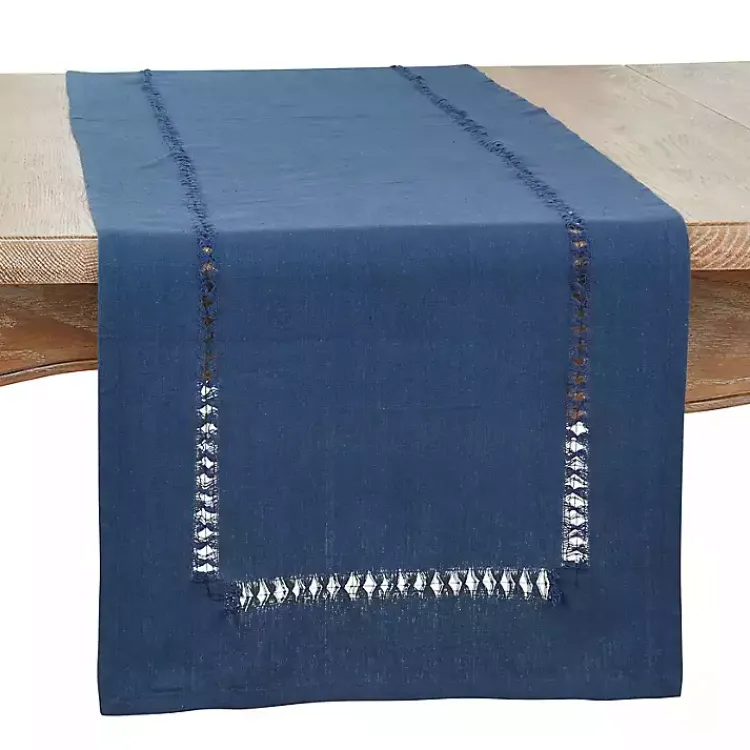 Table Linens-Kirklands Home Navy Hemstitch Table Runner Blue
