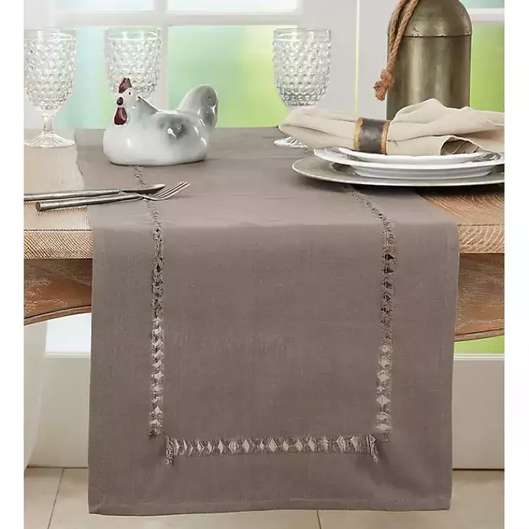 Table Linens-Kirklands Home Hemstitch Table Runner Brown