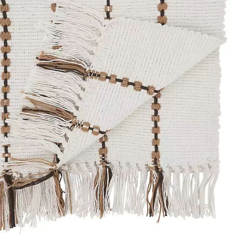 Table Linens-Kirklands Home Ivory Striped Fringe Table Runner