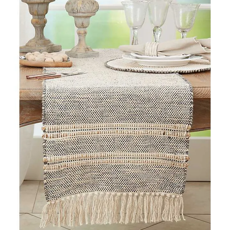 Table Linens-Kirklands Home Neutral Woven Tassel Table Runner