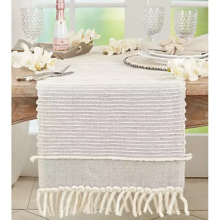 Table Linens-Kirklands Home Striped Chunky Fringe Table Runner