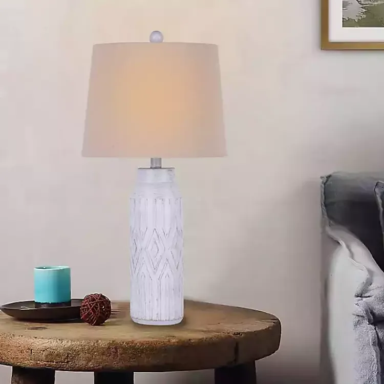 Table Lamps-Kirklands Home Antique White Deco Diamond Table Lamps, Set of 2 Tan