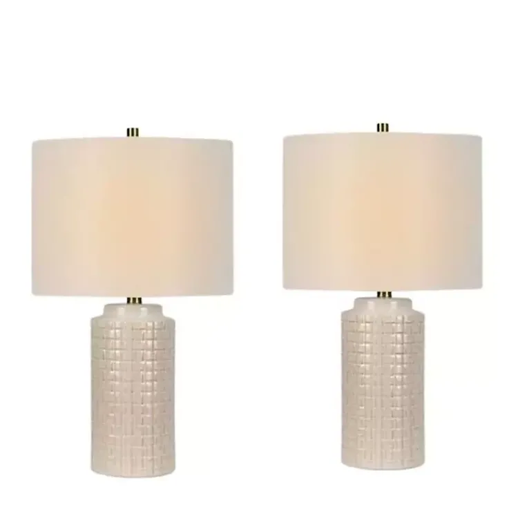 Table Lamps-Kirklands Home Basket Weave Ceramic Table Lamps, Set of 2 White
