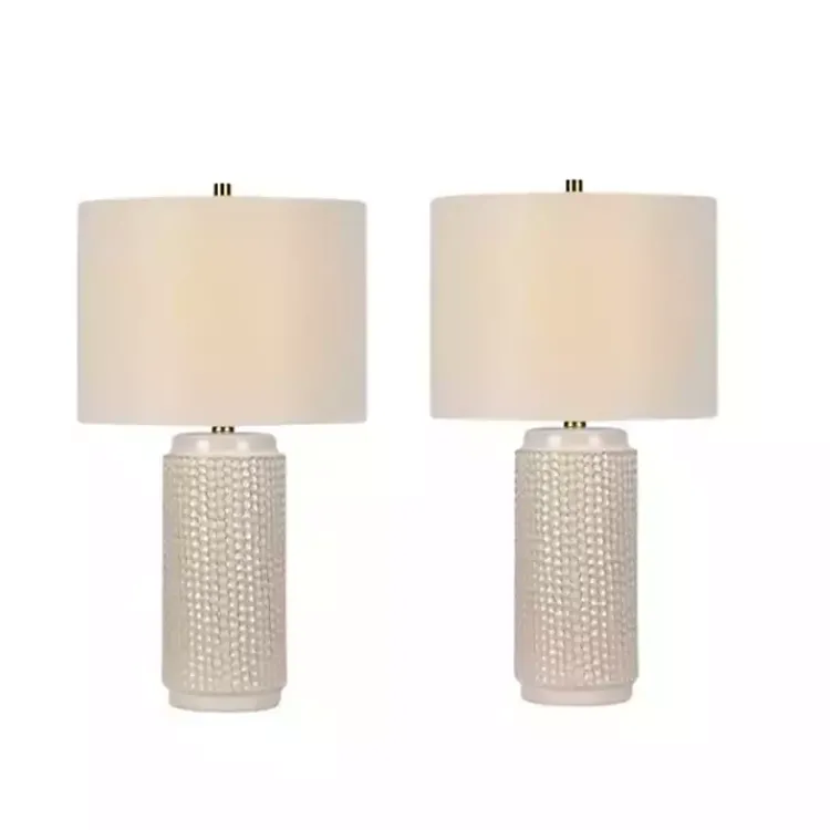 Table Lamps-Kirklands Home Textured Cylinder Table Lamps, Set of 2 White