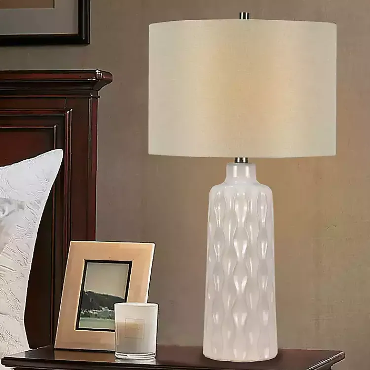 Table Lamps-Kirklands Home White Honeycomb Wave Table Lamps, Set of 2 Tan