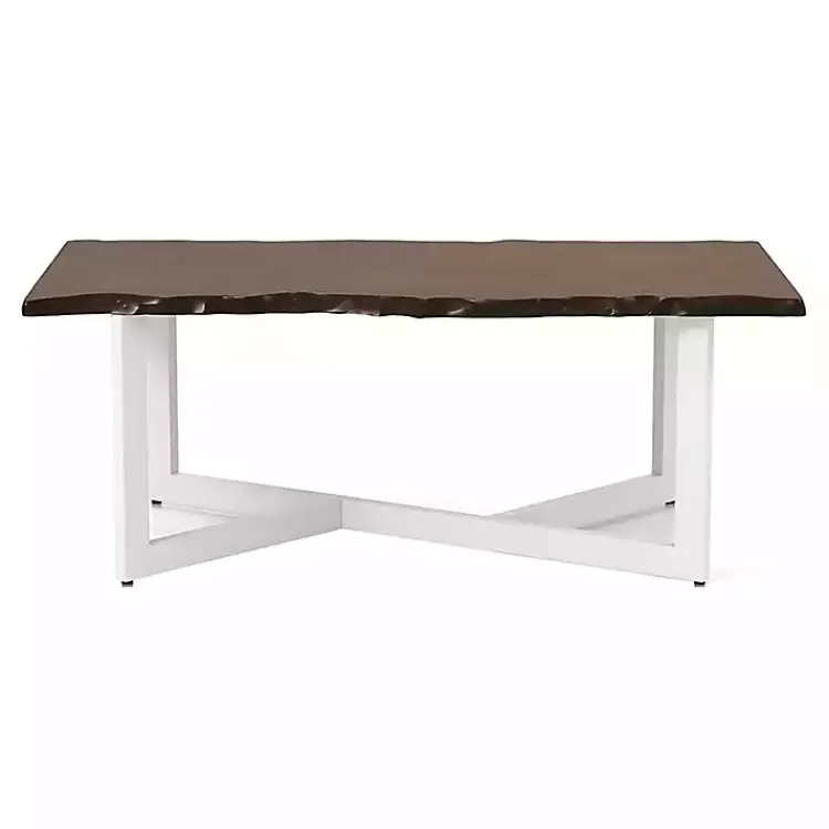 Coffee Tables-Kirklands Home White and Dark Oak Wood Live Edge Coffee Table Brown