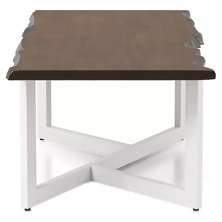 Coffee Tables-Kirklands Home White and Dark Oak Wood Live Edge Coffee Table Brown