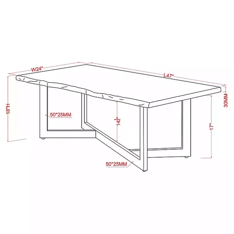 Coffee Tables-Kirklands Home White and Dark Oak Wood Live Edge Coffee Table Brown