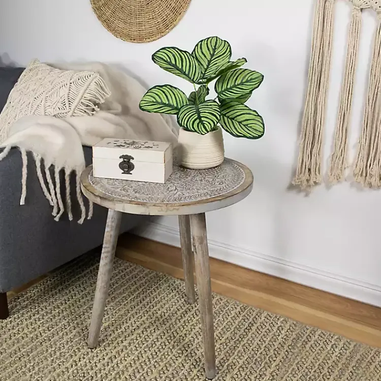 Accent & End Tables-Kirklands Home Round Antique Engraved Accent Table Gray