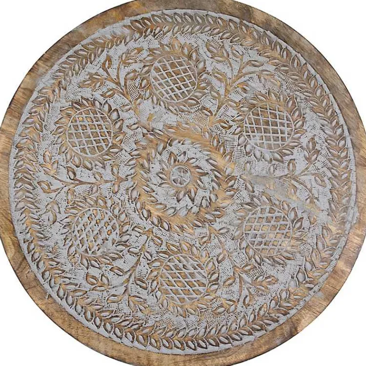 Accent & End Tables-Kirklands Home Round Antique Engraved Accent Table Gray