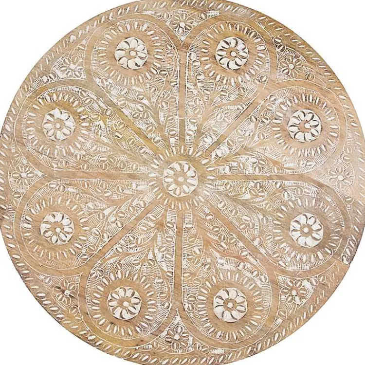 Accent & End Tables-Kirklands Home Round Brushed White Engraved Accent Table