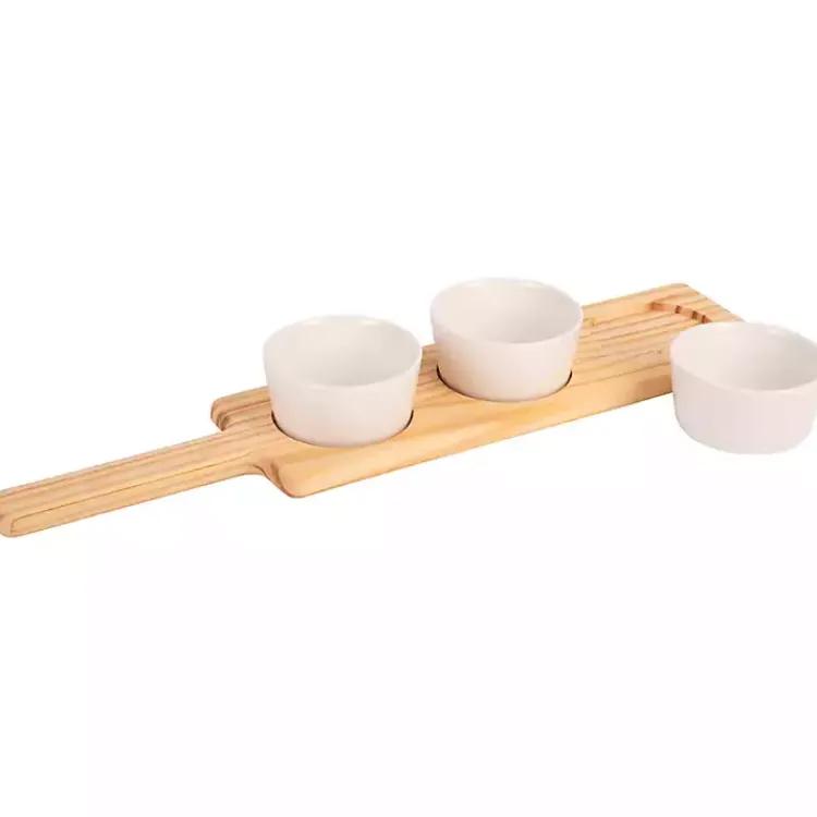 Serving & Entertaining-Kirklands Home Wood Serving Tray with White Ceramic Bowls