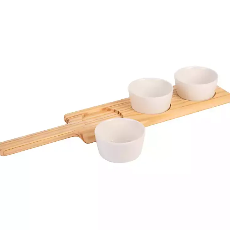 Serving & Entertaining-Kirklands Home Wood Serving Tray with White Ceramic Bowls