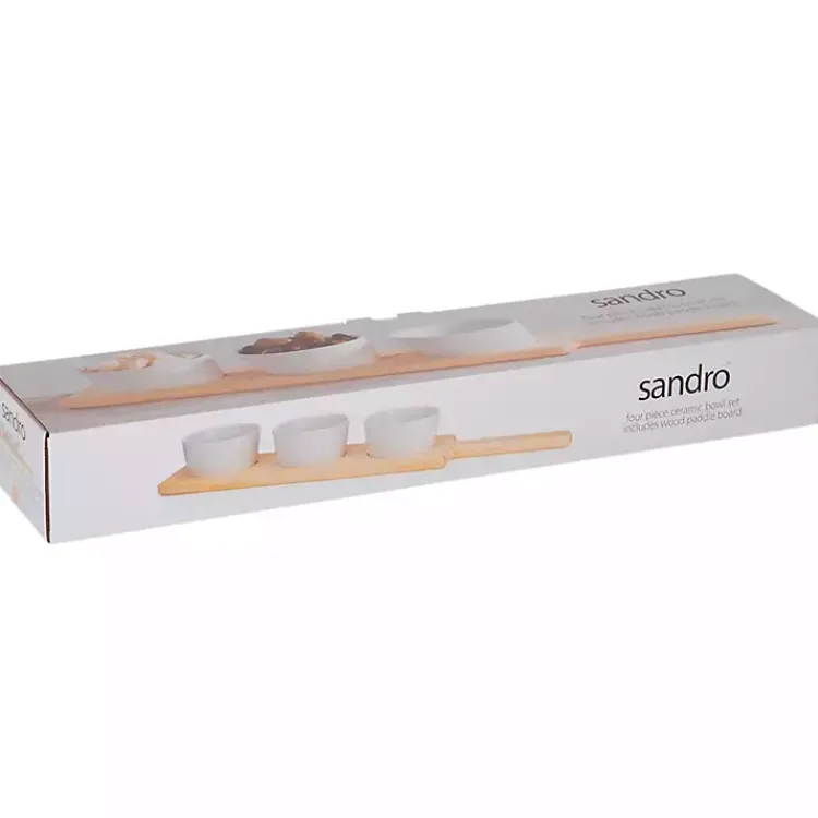 Serving & Entertaining-Kirklands Home Wood Serving Tray with White Ceramic Bowls