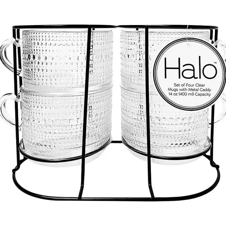 Glassware & Drinkware-Kirklands Home Hobnail Mugs with Rack 5-pc. Set Clear