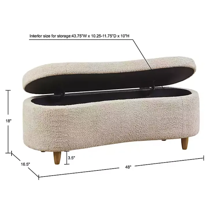 Benches & Ottomans-Kirklands Home Cream Boucle Flip-Top Storage Bench White