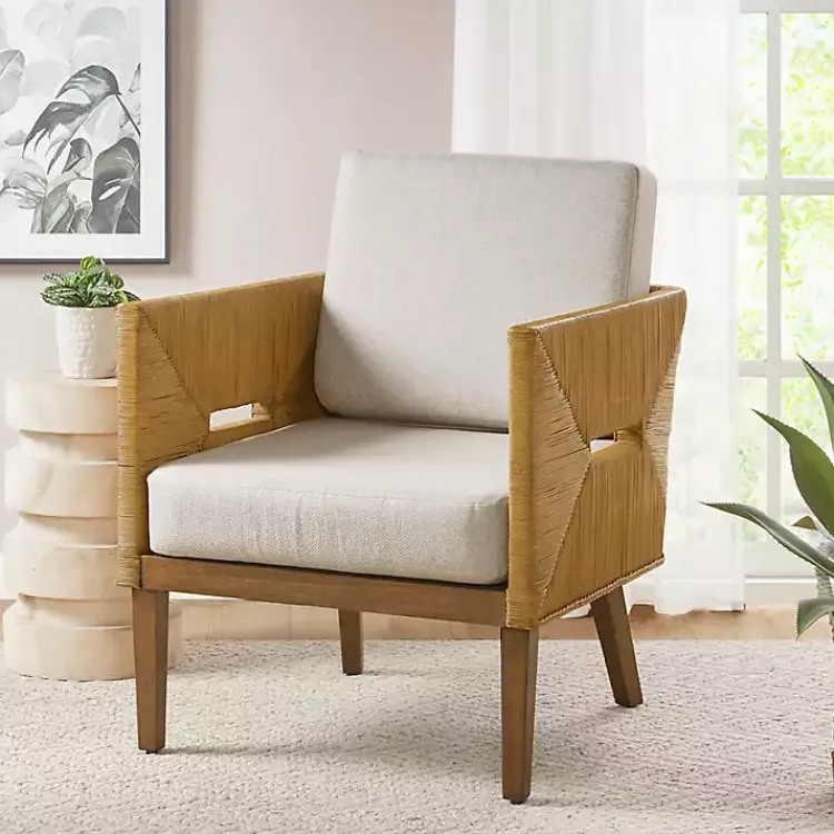 Accent Chairs-Kirklands Home Cream Natural Rattan Accent Chair White