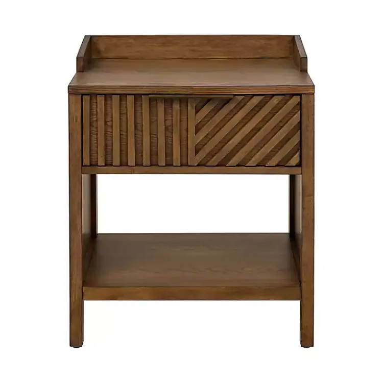 Nightstands-Kirklands Home Walnut Mid-Century Modern Carved Nightstand Brown