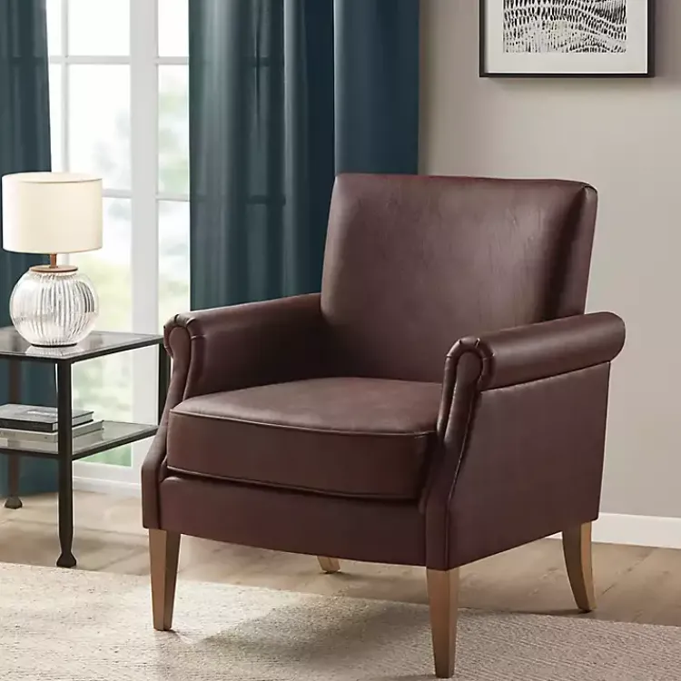 Accent Chairs-Kirklands Home Faux Leather Classic Accent Chair Brown