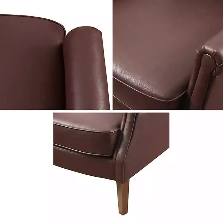 Accent Chairs-Kirklands Home Faux Leather Classic Accent Chair Brown