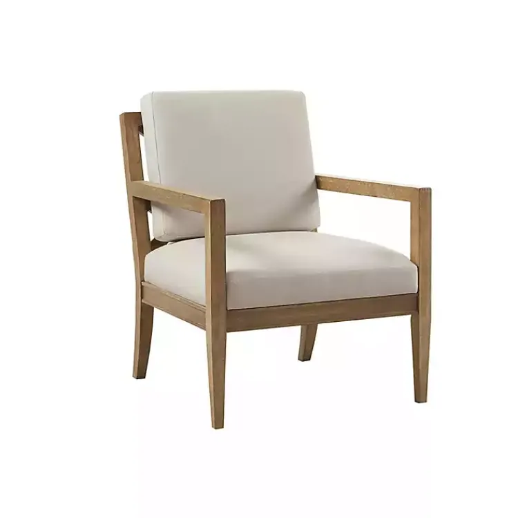 Accent Chairs-Kirklands Home Cream Slatted Wood Accent Chair White