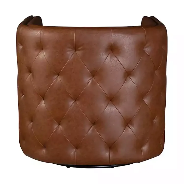 Accent Chairs-Kirklands Home Tufted Faux Leather Barrel Swivel Chair Brown