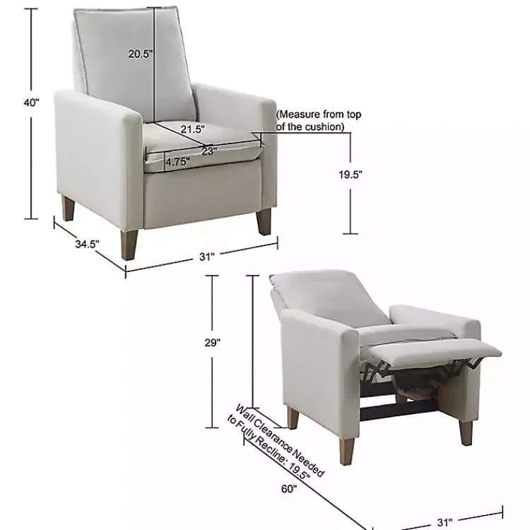 Accent Chairs-Kirklands Home Upholstered Push-Back Recliner Ivory