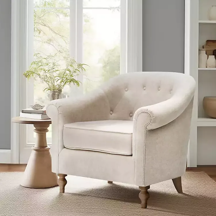 Accent Chairs-Kirklands Home Cream Tufted Farmhouse Accent Chair White
