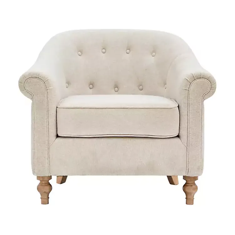 Accent Chairs-Kirklands Home Cream Tufted Farmhouse Accent Chair White