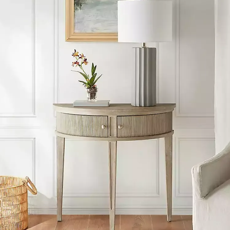 Console Tables-Kirklands Home Wheat Reclaimed Wood Fluted Console Table