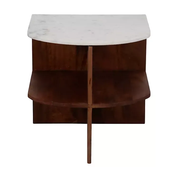 Accent & End Tables-Kirklands Home Brown Wood Half Round Marble Accent Table White
