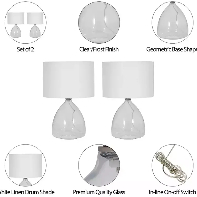 Table Lamps-Kirklands Home Clear Glass Tapered Table Lamps, Set of 2 White