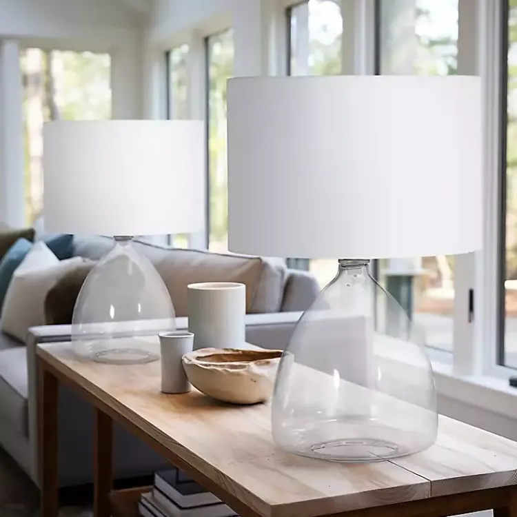 Table Lamps-Kirklands Home Clear Glass Tapered Table Lamps, Set of 2 White