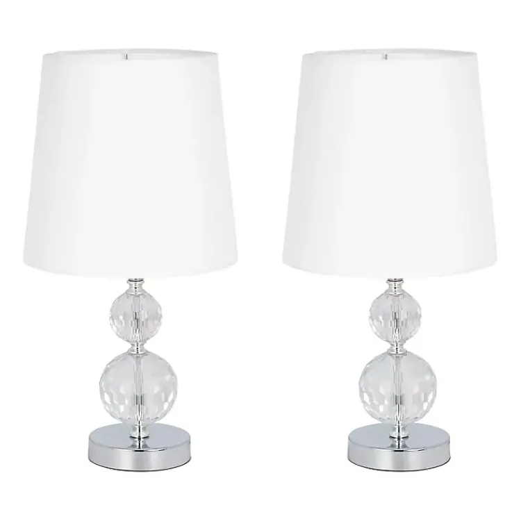 Table Lamps-Kirklands Home Silver Crystal Orb Table Lamps, Set of 2 White