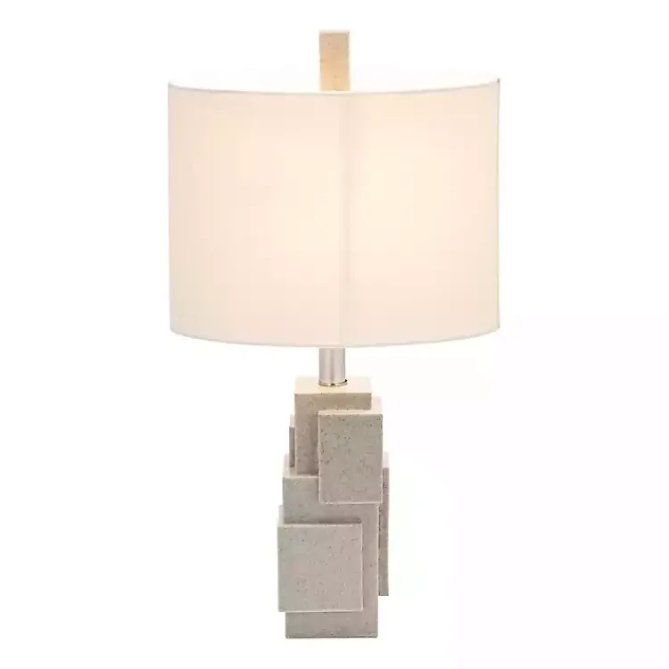 Table Lamps-Kirklands Home Gray Stacked Blocks Table Lamp Ivory