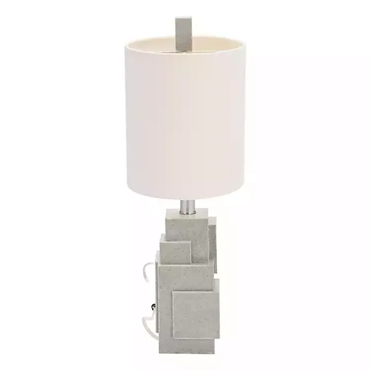 Table Lamps-Kirklands Home Gray Stacked Blocks Table Lamp Ivory